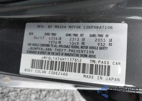 2017 Mazda Mazda6 Grand Touring z USA, uszkodzony, nr VIN JM1GL1X56H1137852